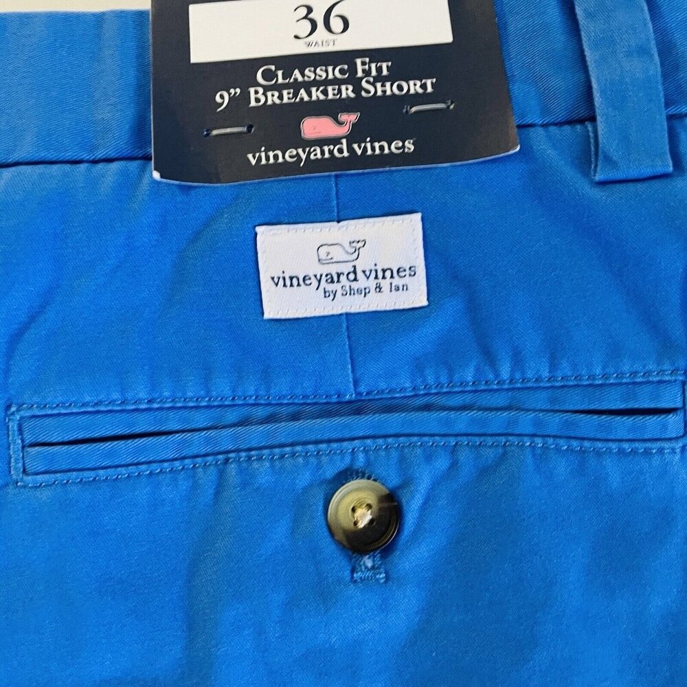 Vineyard Vines Shorts Men 36 Blue Breaker Chino Khaki Whale Cotton Nwt - Picture 3 of 6
